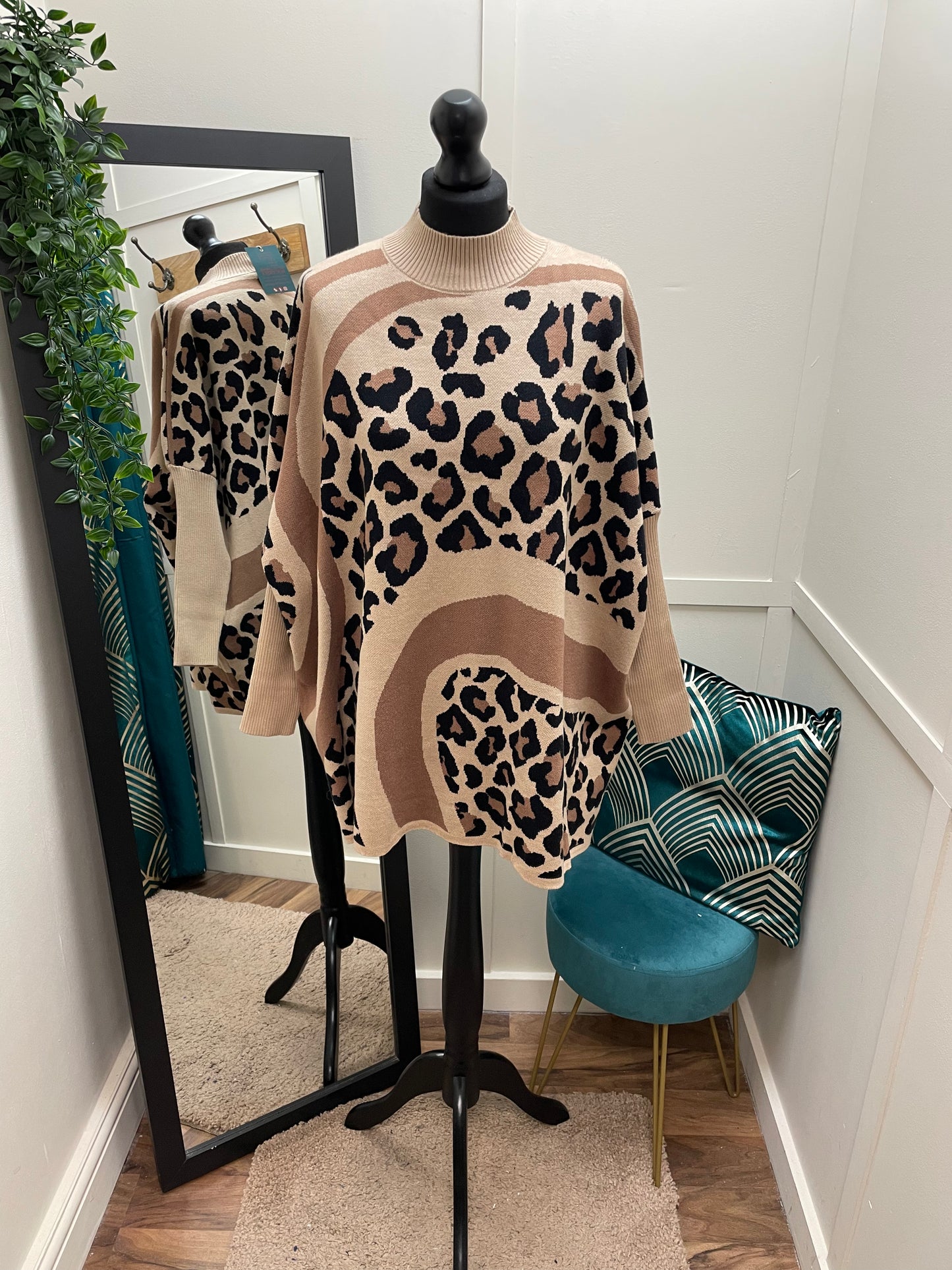 High Neck Leopard Print Jumper